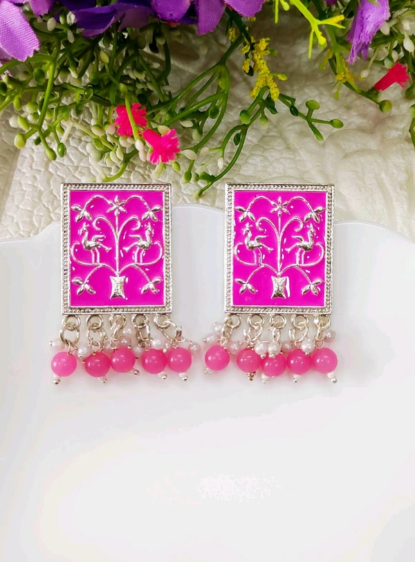 Beautiful Pink Minakari Studs 