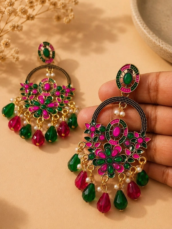 Multicolor Floral Chandbali Earrings