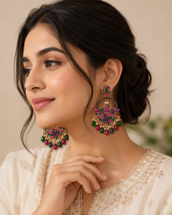 Multicolor Floral Chandbali Earrings