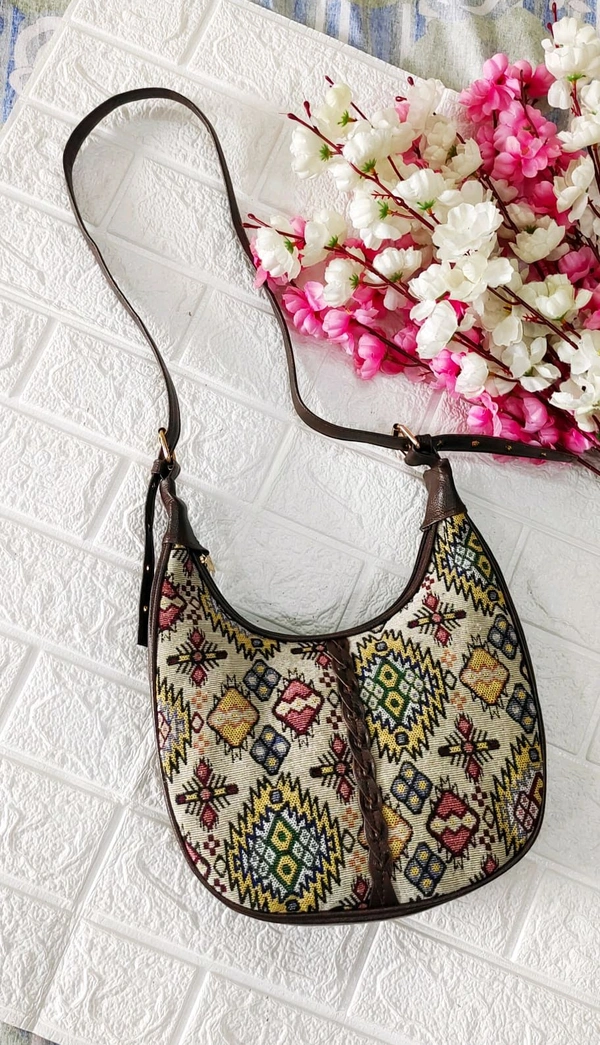 Stylish jacquard Baguette/Sling Bag