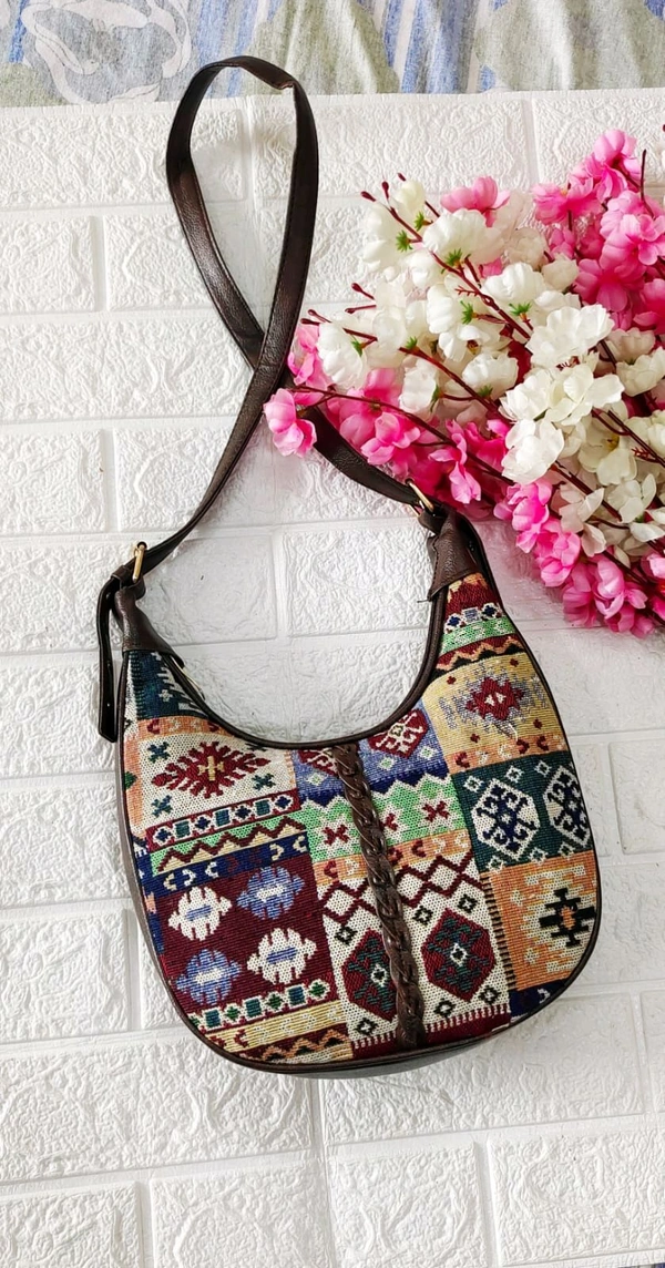 Stylish jacquard Baguette/Sling Bag