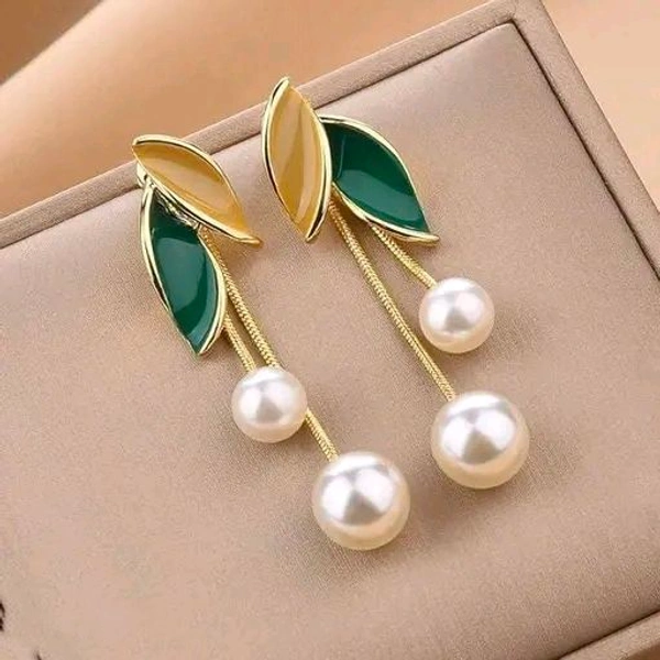 Korean Stylish Leaf & Pearl Danglers