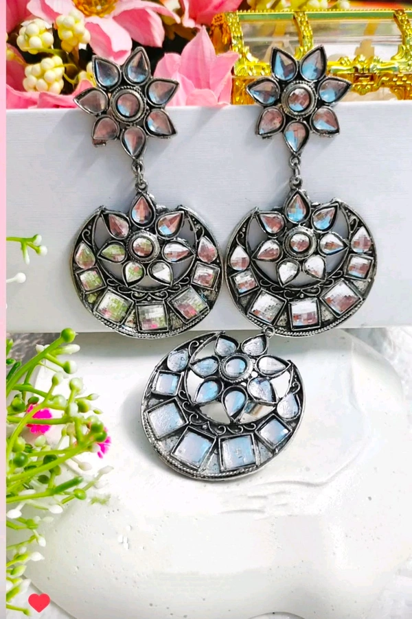 Premium Mirror Earrings With FingerRing