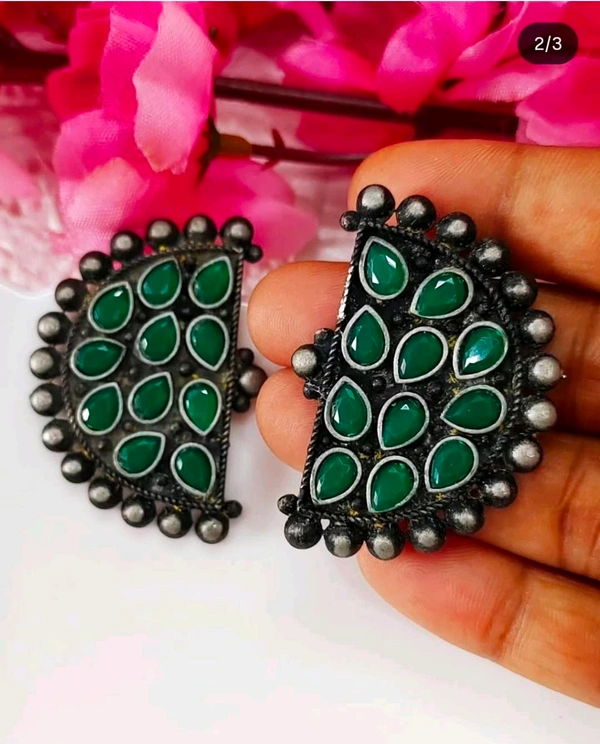 Unique Black Polish Chandbali Studs