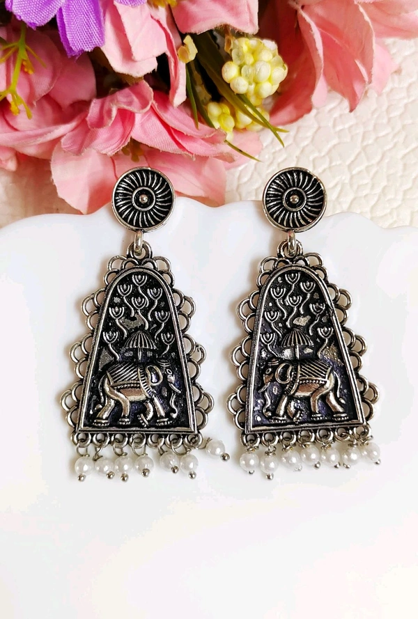 Antique Black Polish Elephant Danglers 