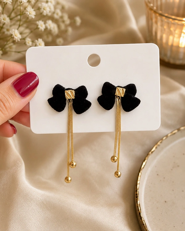💖*Elegant Korean Black Bow Long Earrings*💖