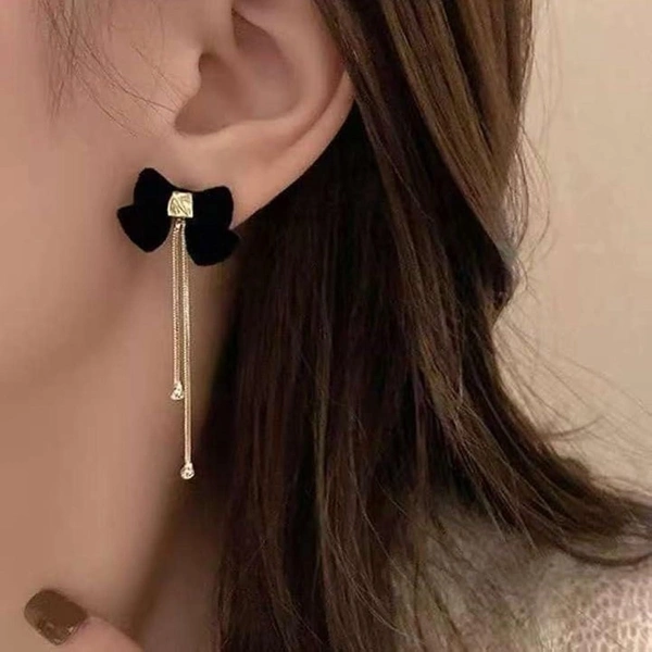 💖*Elegant Korean Black Bow Long Earrings*💖