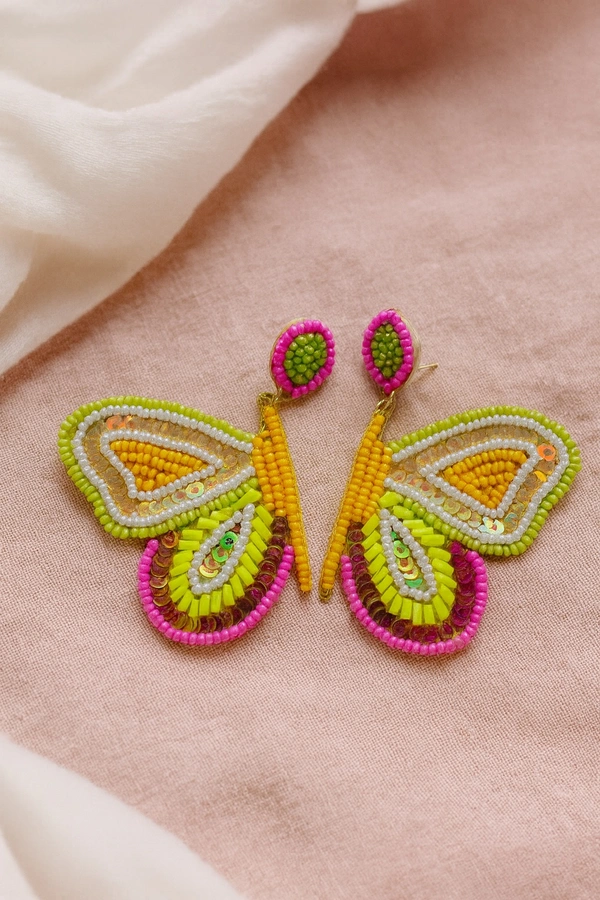 Quirky Beaded Multicolor Butterfly Earrings 
