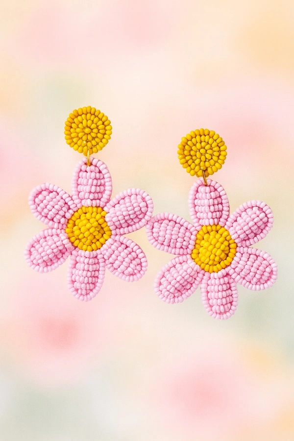 Quirky Stylish Beaded Daisy Flower Earrings 