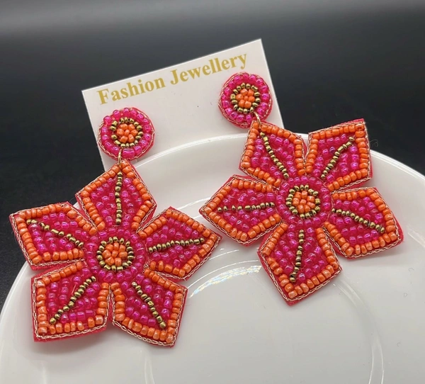 Quirky Stylish Beaded Flower Earrings 