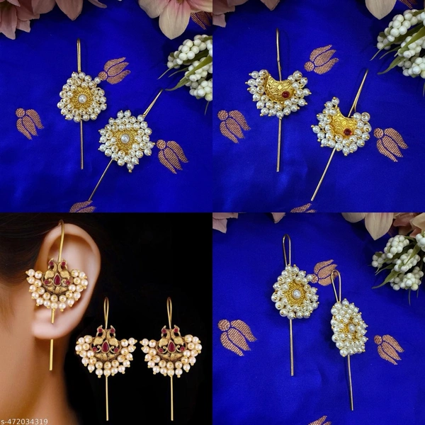 Beautiful Pearl Embellished Golden Earcuffs
