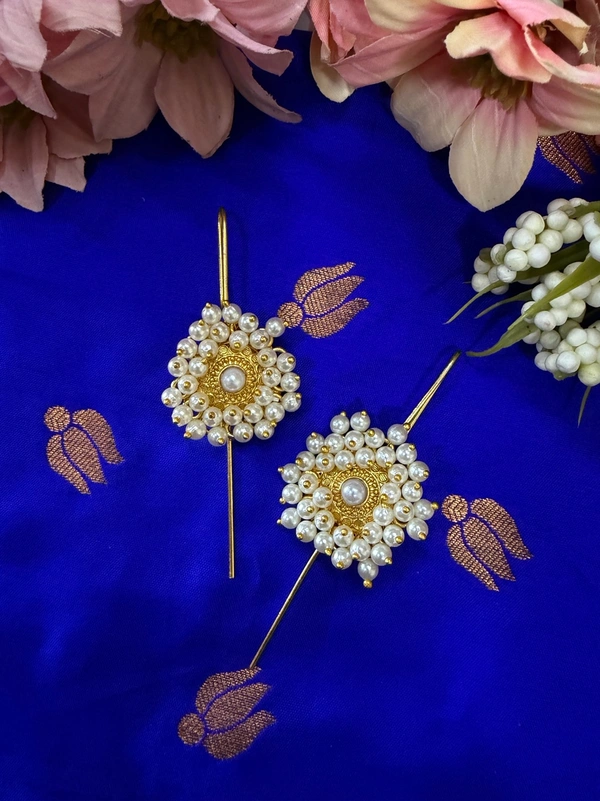 Beautiful Pearl Embellished Golden Earcuffs