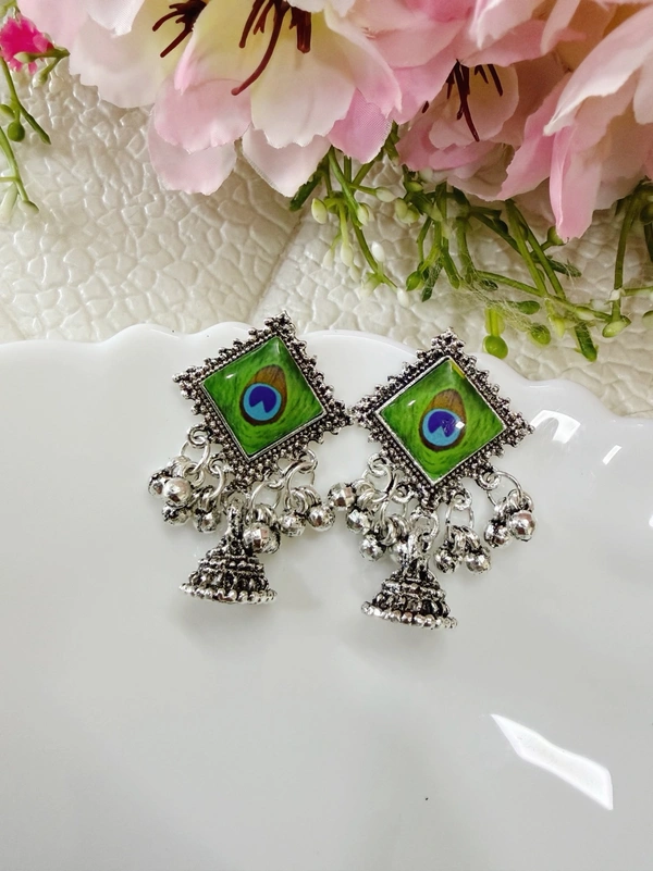 Unique Oxidised Peacock Earrings 
