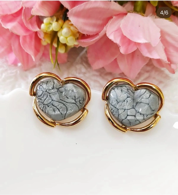 Quirky Resin Finished Heart Studs