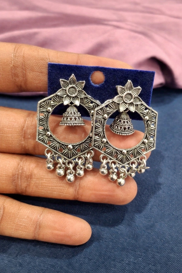 *Oxidised Blooming Bell Studs Earrings*