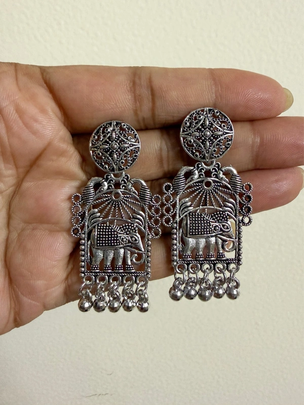 Oxidised Temple Earrings 