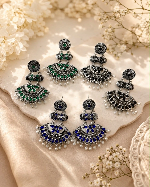 🌷Festive Fusion Chandbali Earrings (Green | Blue | Black) 🌷 - Black