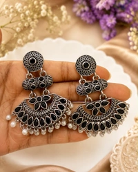 🌷Festive Fusion Chandbali Earrings (Green | Blue | Black) 🌷 - Black
