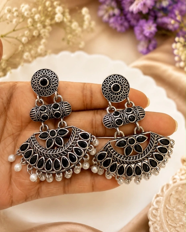 🌷Festive Fusion Chandbali Earrings (Green | Blue | Black) 🌷 - Black