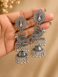 *Moonlit Peacock Oxidised Jhumkas* ✨