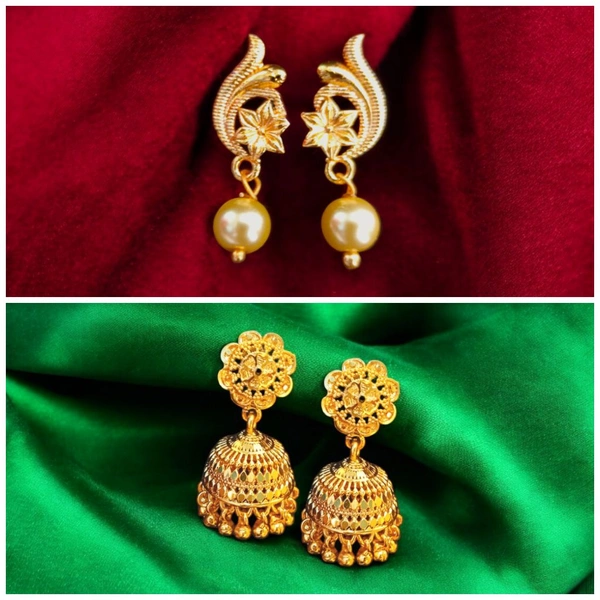 shiny gold Antique Gold Finish Jhumka Earrings for Women (Both images, if applicable) - Gold, free