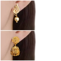 shiny gold Antique Gold Finish Jhumka Earrings for Women (Both images, if applicable) - Gold, free