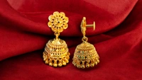 shiny gold Antique Gold Finish Jhumka Earrings for Women (Both images, if applicable) - Gold, free