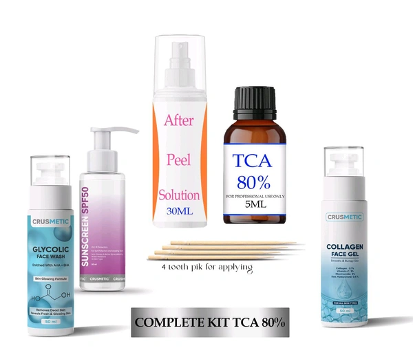 A Complete kit TCA CROSS 80% with Neutralizer & Glycolic With Kojic Acid Face Wash । Collagen Gel । Sunscreen SPF 50 - White