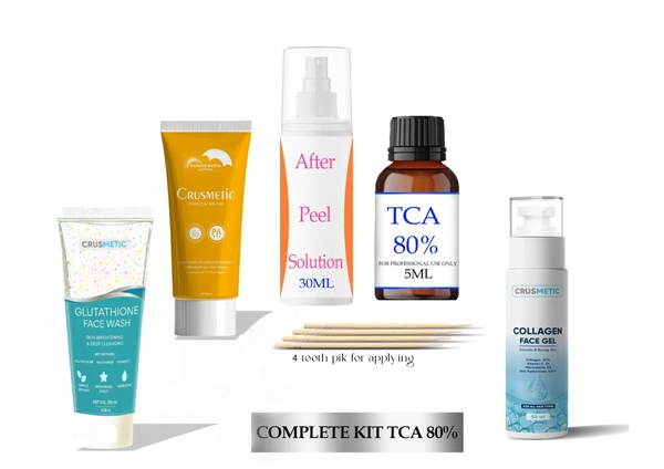 A Complete kit TCA CROSS 80% with Neutralizer & Glycolic With Kojic Acid Face Wash । Collagen Gel । Sunscreen SPF 50 - White