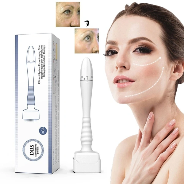 Derma Stamp Adjustable Pen 0mm - 3mm,100 A Titanium micro needles I Amazing Professional Microneedling Pen for Skin Repair, Face, Hair & Beard Growth I Easy to use I Safe and Effective - 0.25 mm to 3.00mm, white