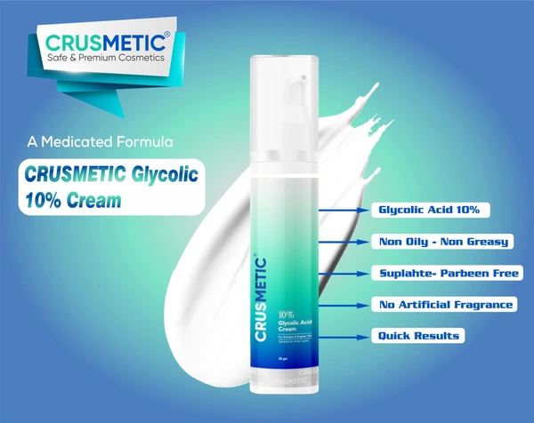 CRUSMETIC 10% Glycolic Acid Cream 30g | Reduce Pigmentation and Tanning | Removes Dead Skin