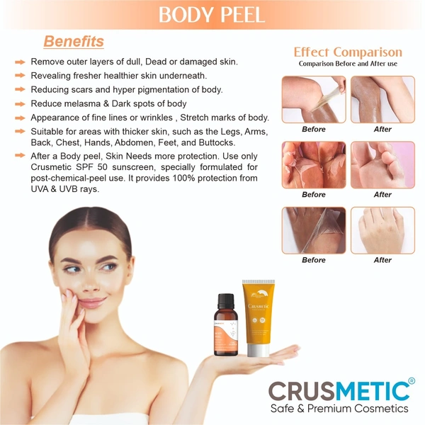 Crusmetic Body Peel Sample 5ML With Sunscreen Spf 50 - Body Lightening & Brightening Peel - 5 ml