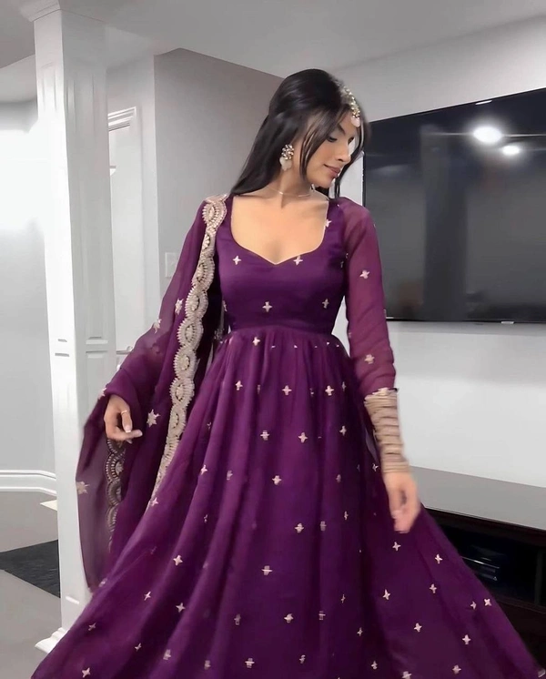 DESIGNER  EMBROIDERED ANARKALI GOWN WITH DUPATTA