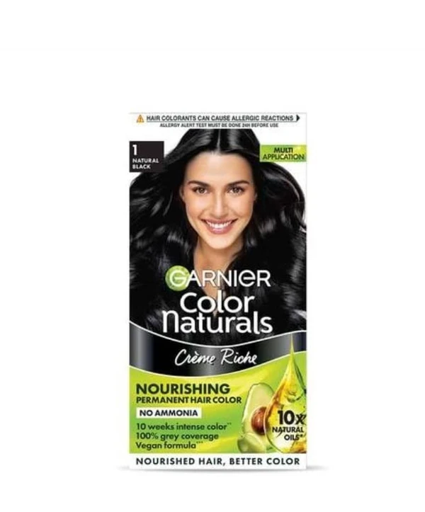 Garnier Color Natural Creme Hair Coor Natural Black Shade 1 - 35ml+30g