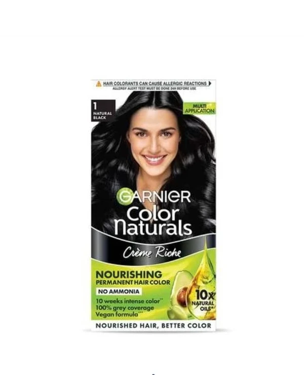 Garnier Color Natural Creme Hair Coor Natural Black Shade 1 - 70ml+60g