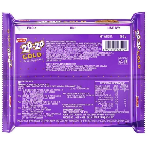 Parle 20-20 Gold Choco Chip Cookies 400g