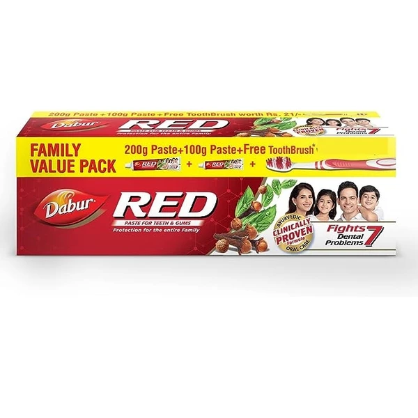 Dabur Red Toothpaste 200g+100g Free Toothbrush