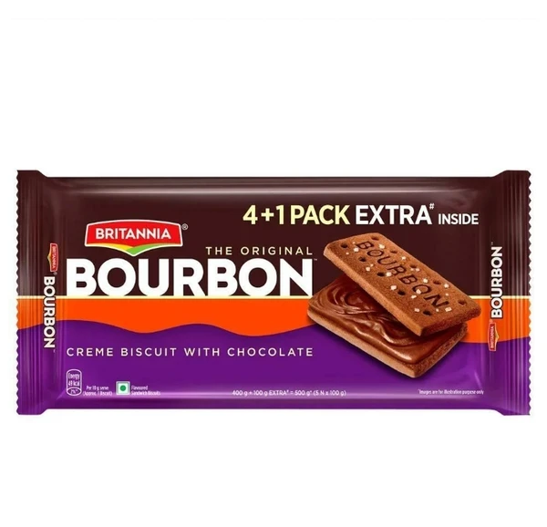 Britannia Bourbon Orignal Chocolate Cream Biscuits 5U×  100g