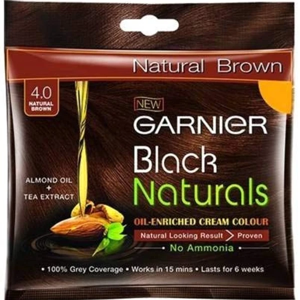Garnier Black Naturals Creme Hair Color, 4.0 Natural Brown 20ml+20g 