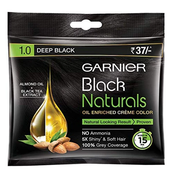 Garnier Black Naturals Creme Hair Color,  1.0 Deep Black 20ml+20g 