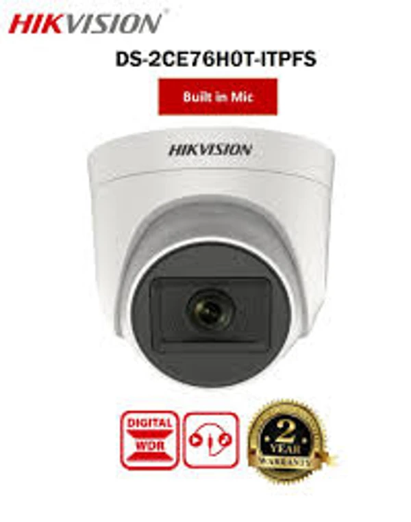 HIKVISION 2MP HD DOME CAMERA DS-2CE76D0T-ITPFS Ultra-HD IR Wired CCTV Dome Camera,with inbuilt Audio Mic  White (2 MP Dome Camera))