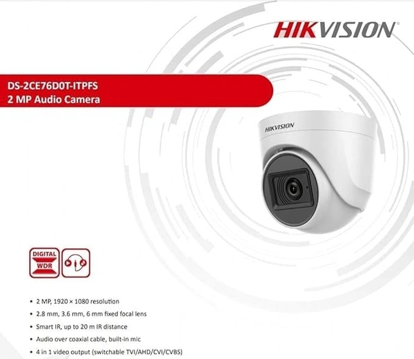 HIKVISION 5MP DS-2CE76H0T-ITPFS Indooor Dome Wired HD 3K wit h inbuilt Mic For Audio Recording