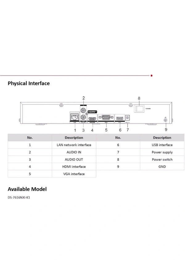 Hikvision DS-7616NXI-K116-ch 1U K Series AcuSense 4K NVR