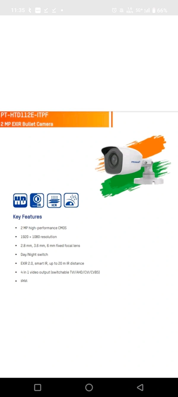 Prama 2MP HD Bullet Camera PT-HTD112E-ITPFS