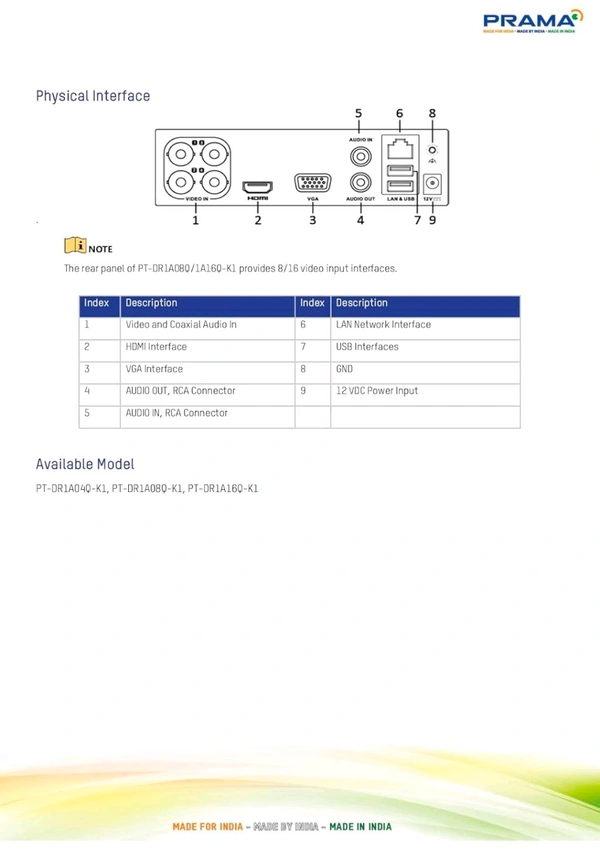 Prama CCTV Camera (PT-DR1A04Q-K1)