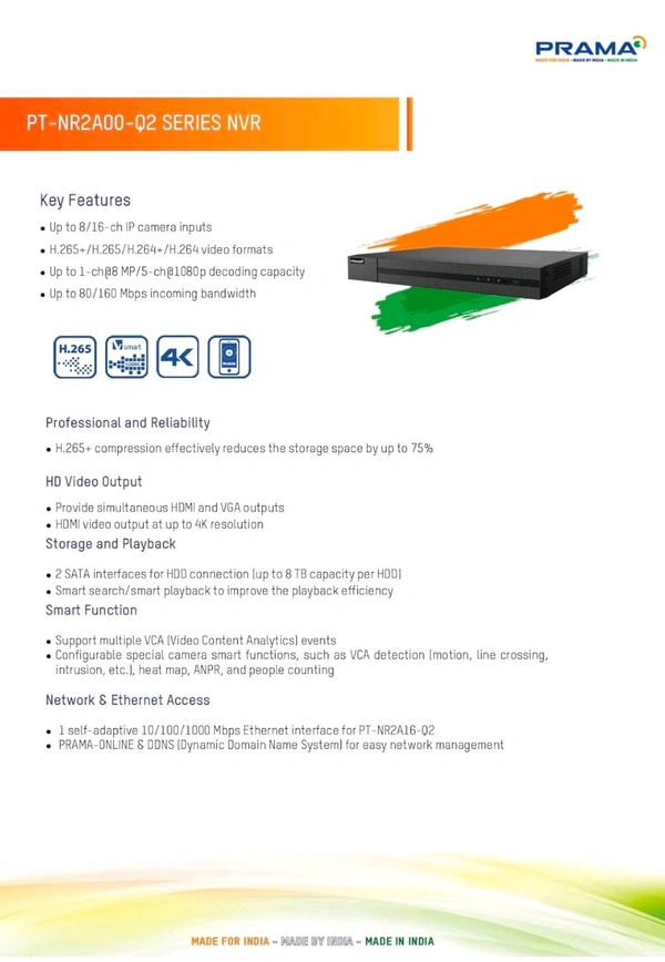 Prama PRAMA EVteQ Network Video Recorder with 1 SATA (PT-NR2A16-Q2)