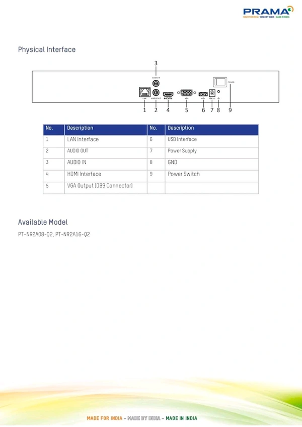 Prama PRAMA EVteQ Network Video Recorder with 1 SATA (PT-NR2A16-Q2)