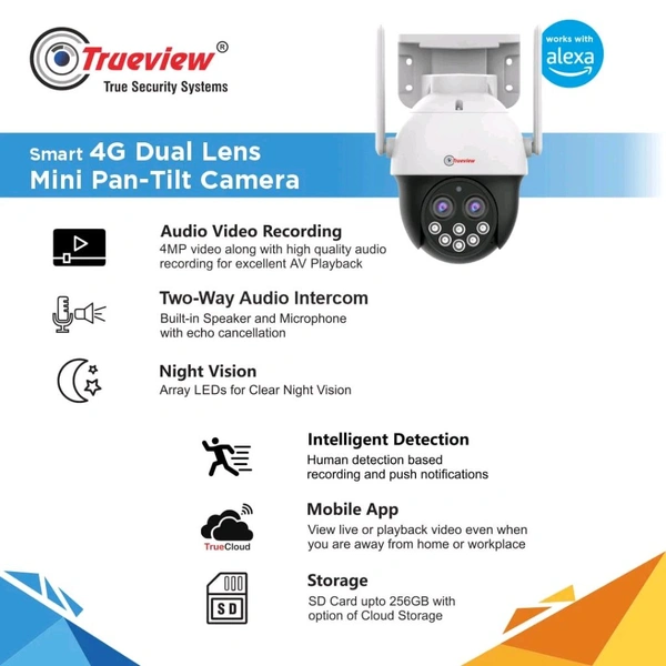 True View  4MP Smart Dual Lens 4G Pan/Tilt Camera Model: T18155