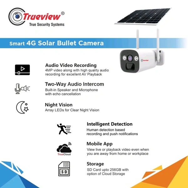 True View  4MP Smart 4G Solar Bullet Camera Model: T18167
