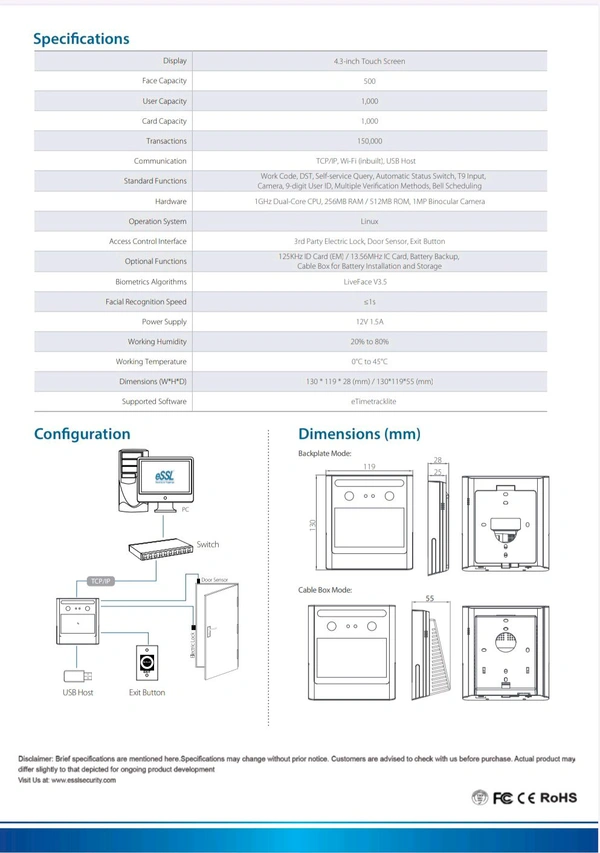 ESSL Face - AiFace-Neptune
Time Attendance and Access Control System Visible Light Facial Recognition